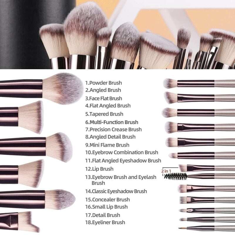 BS-Mall Makeup Brush Set 18 Pcs Premium Synthetic Brushes Set With Case - Image 2