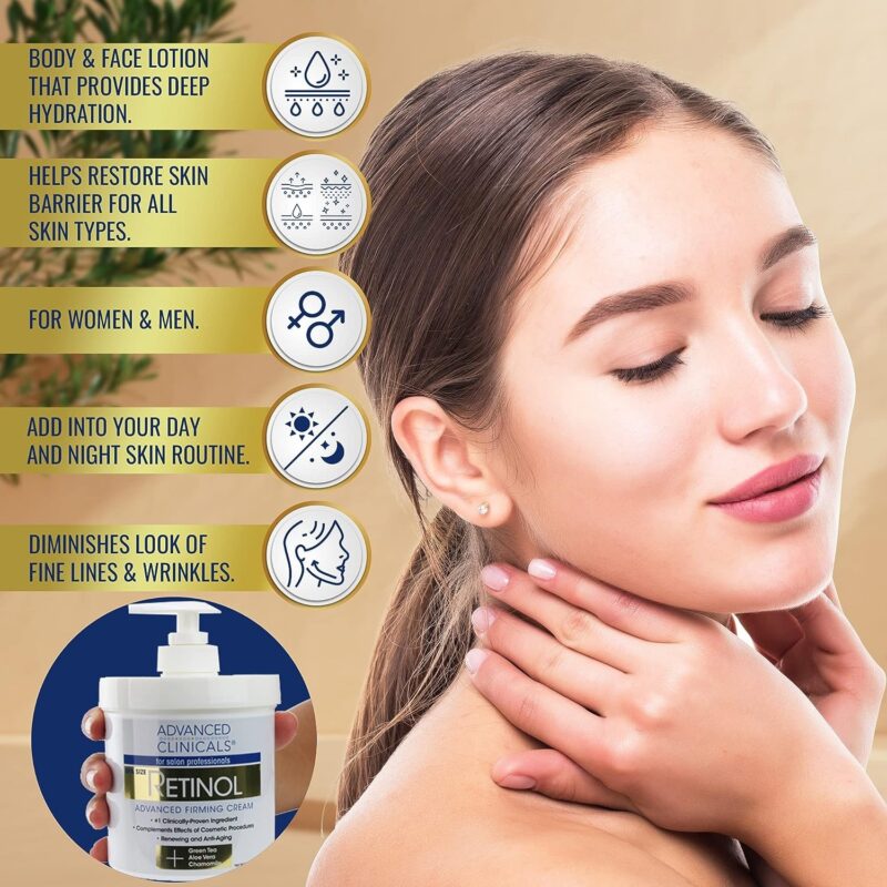 Advanced Clinicals Retinol Body Lotion Moisturizer Face Lotion & Body Cream Large 454 Gms 16 Oz - Image 3