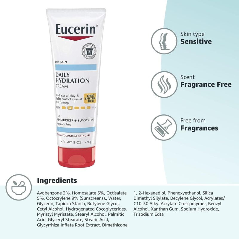 Eucerin Daily Hydration Broad Spectrum Spf 30 Sunscreen Body Cream For Dry Skin, 8 Oz Tube - Image 3